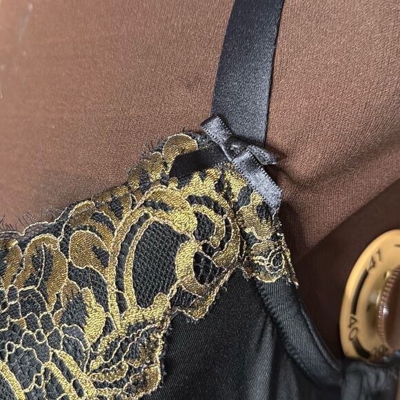 Cacique lane Bryant women’s slip dress nightie lingerie size 42DD black gold lac - Picture 4 of 10